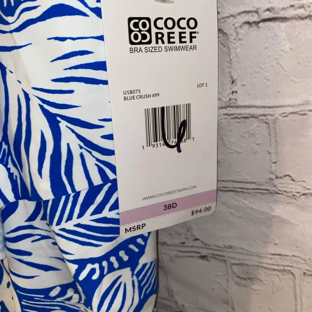 Coco Reef Blue and White Floral Tank One-Piece Swimsuit - Picture 3 of 6